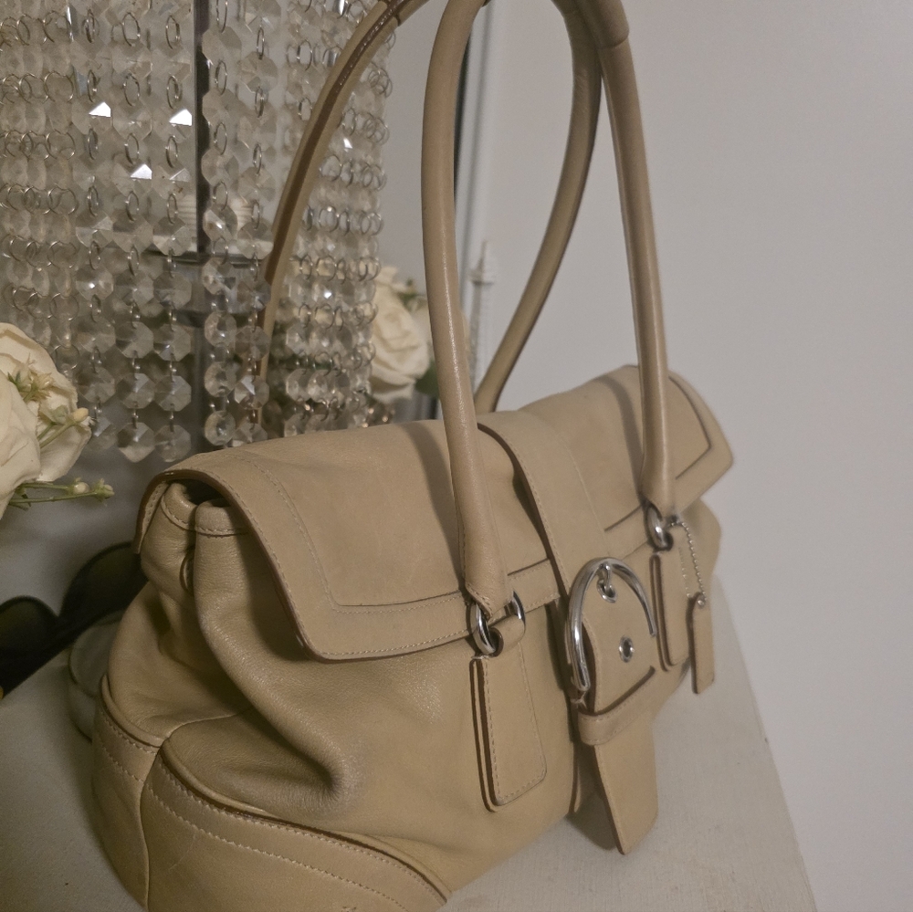 Coach Beige Leather Satchel with Pouch - Picture 11 of 13